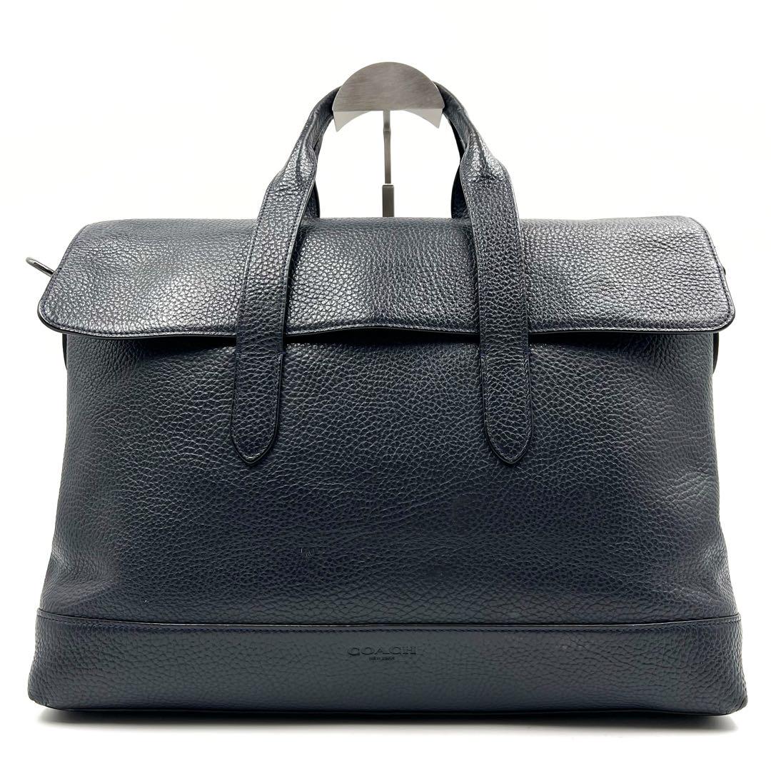 COACH コーチ ビジネスバッグ 2way レザー ネイビー シルバー金具
