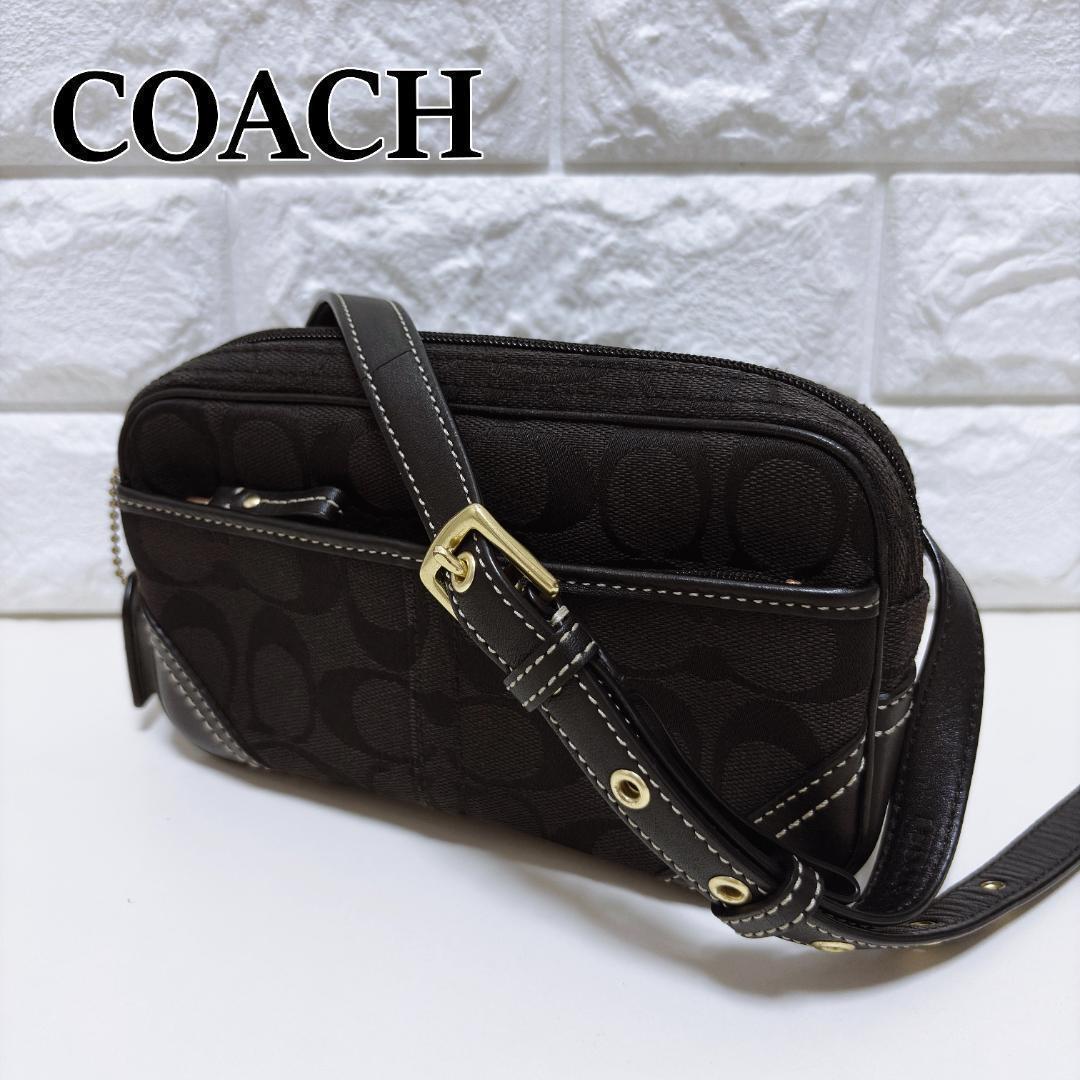 最新 COACH 美品 コーチ ブラック ボディバッグ ウエストポーチ バッグ