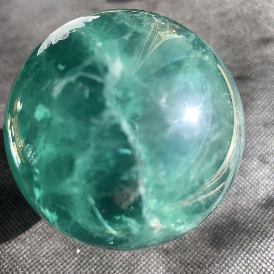 グリーンフローライトスフィア約60mm 蛍石　虹あり　置物