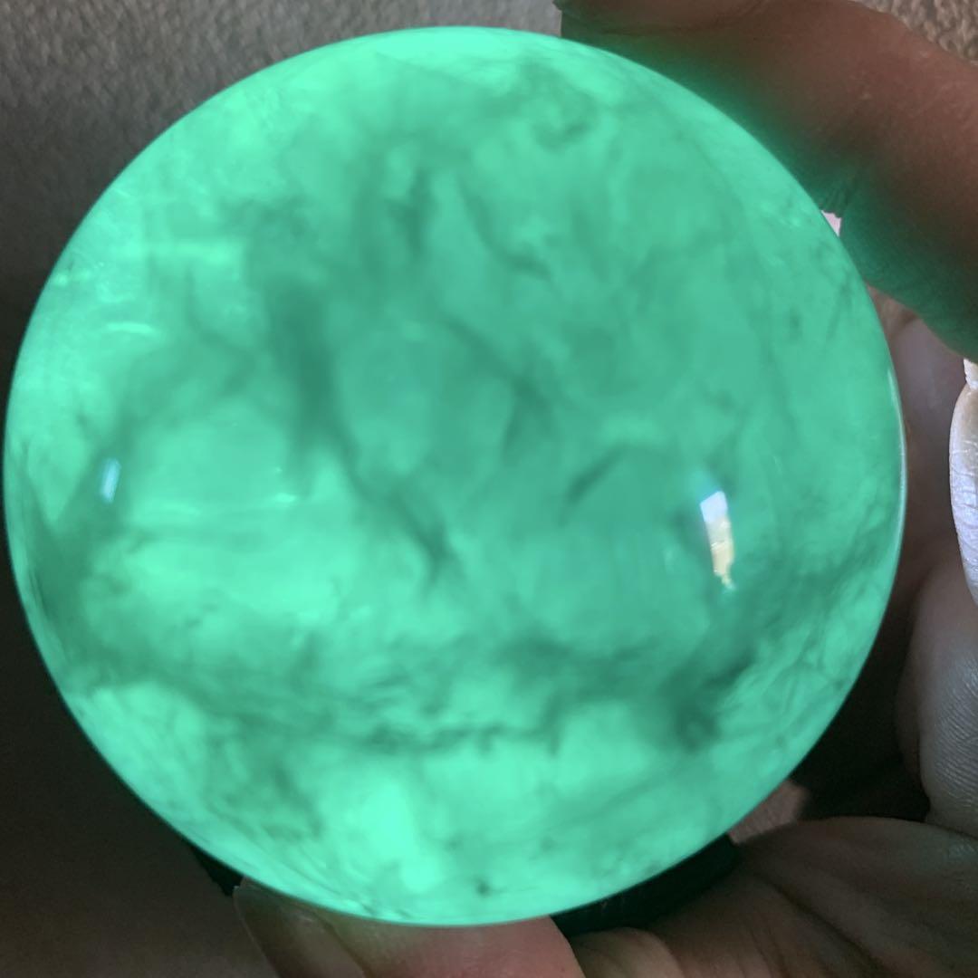 グリーンフローライトスフィア約60mm 蛍石　虹あり　置物