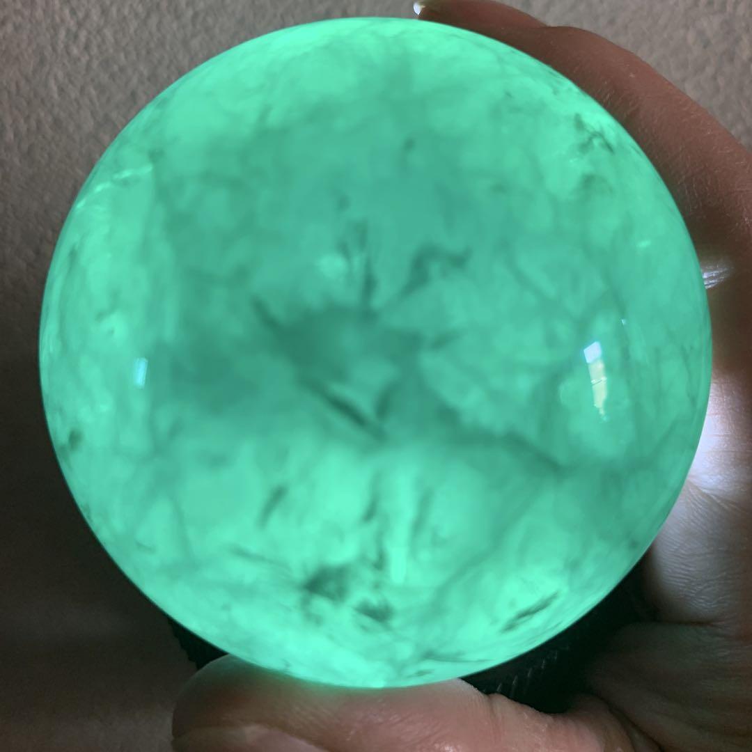 グリーンフローライトスフィア約60mm 蛍石　虹あり　置物