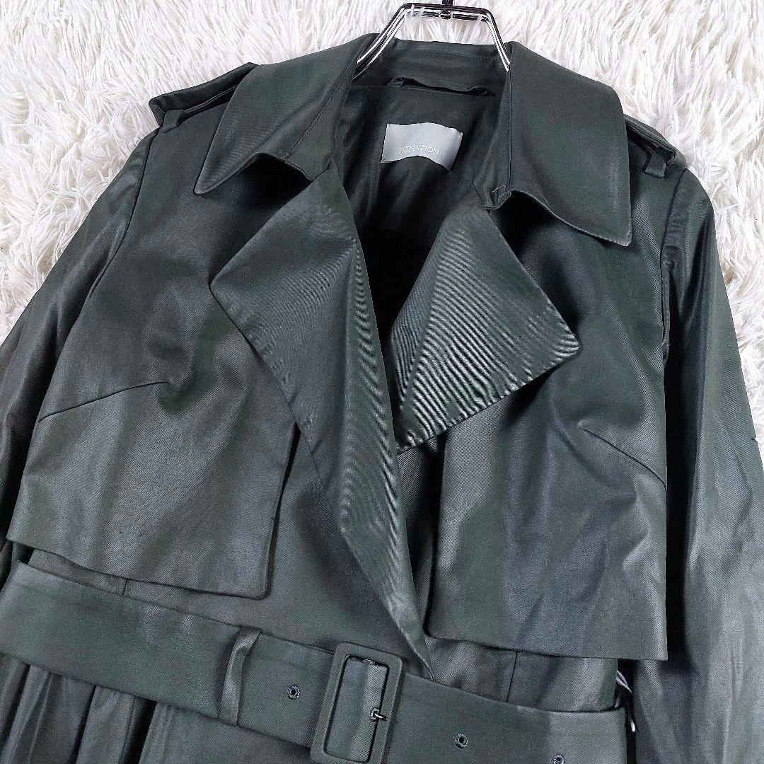 美品 エストネーション 現行 3way ベルトジレ ロングトレンチコート カーキ