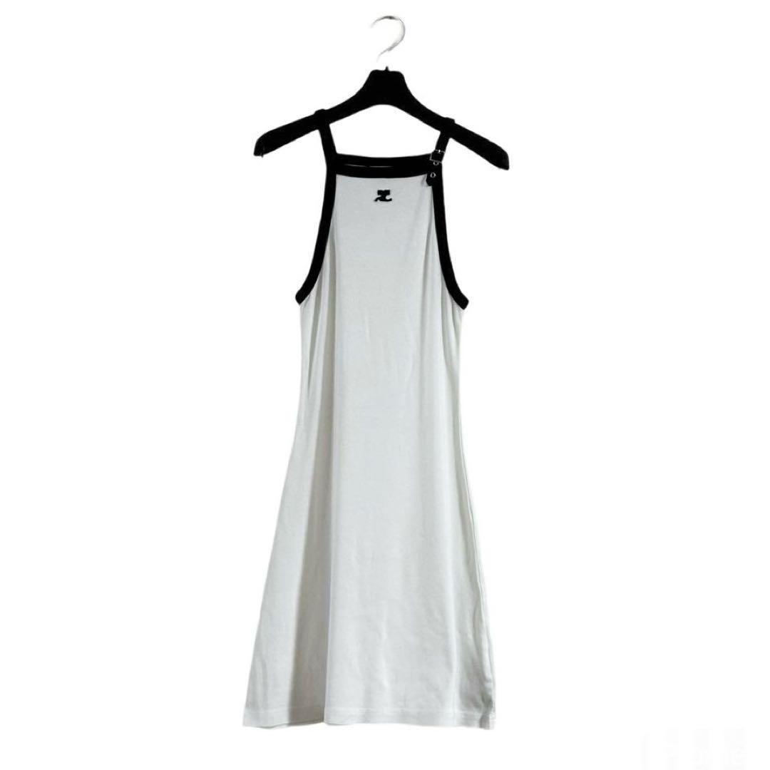 【Courreges(クレージュ) Vネック ミニ ワンピース】 Courreges クレージュ ピンバックル ミニワンピースXS 白 - メルカリ