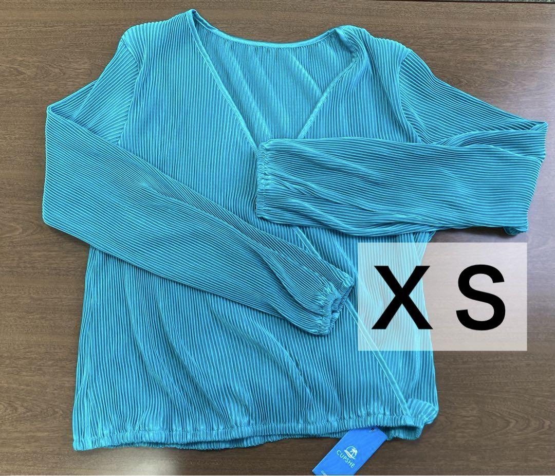 ＸＳ 長袖 Ｖネック グリーン ルーズフィット カジュアル ブラウス