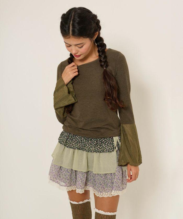 S 新品 フリルラップレイヤード ショートパンツ カーキ TINA：JOJUN