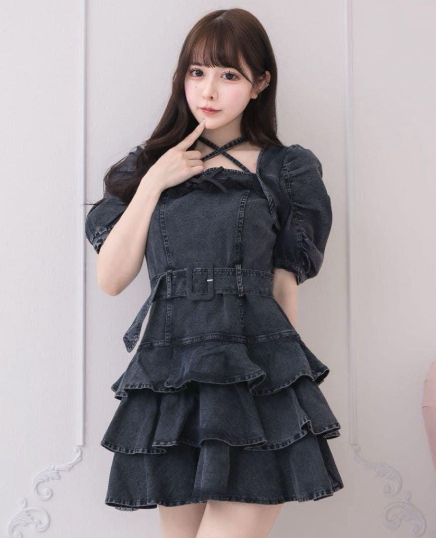 Pium ティアードフリルミニワンピース ブラック デニム ピウム