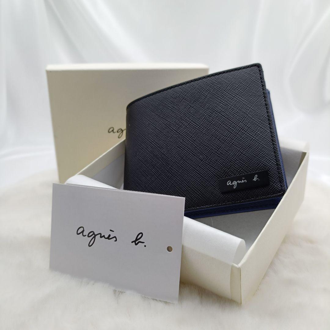 新品 agnes b. アニエスベー レザー 二つ折り財布 ブラック