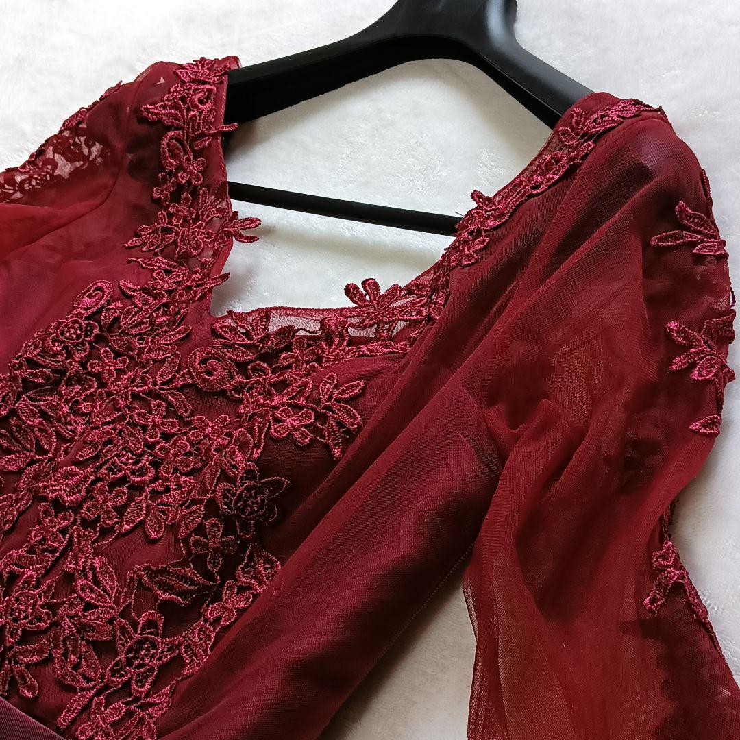 ANNABELLE　レース七分袖　ミディアム丈ドレス　ワインカラー mdprevattcaulkingandwaterproofing.com