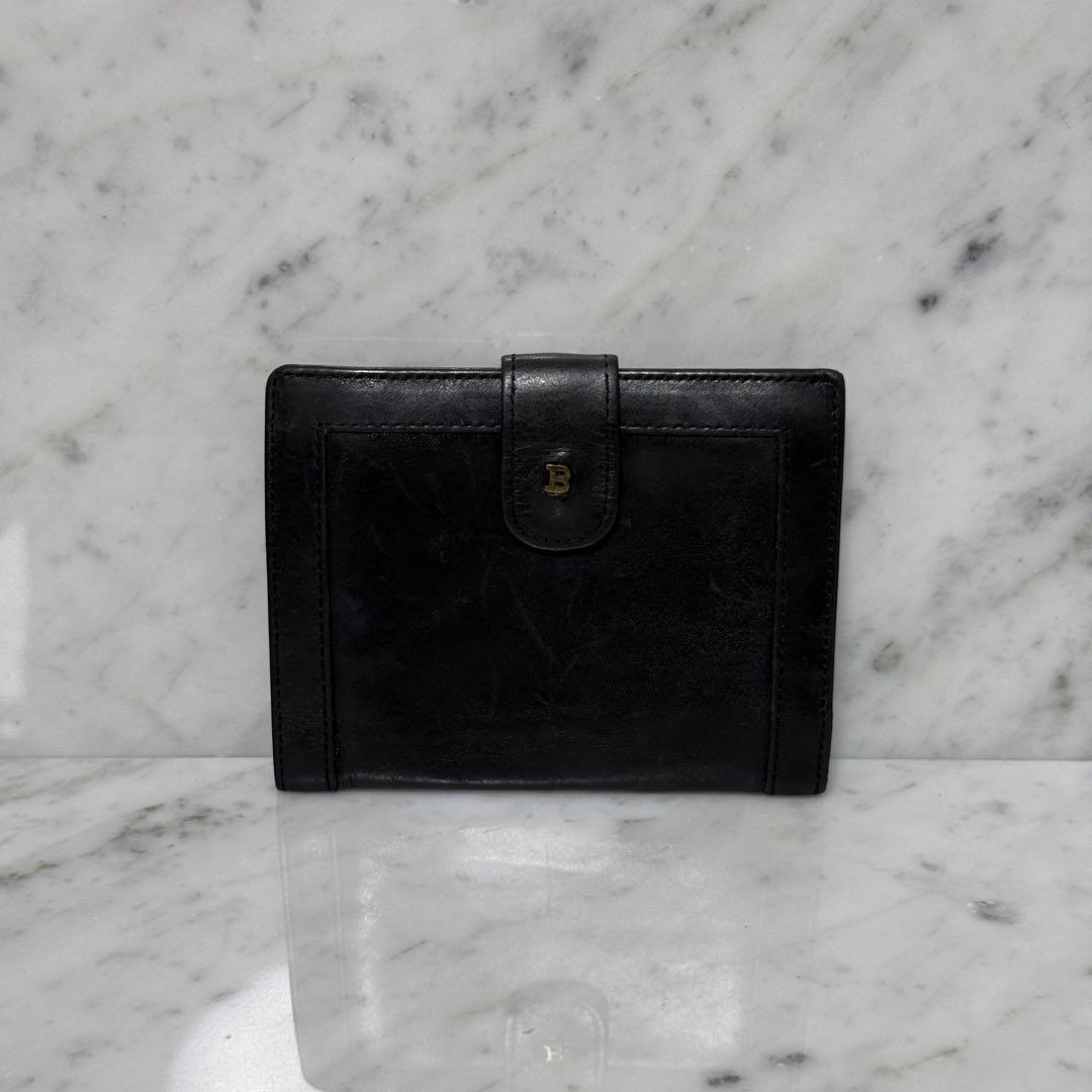 正規店仕入れの 90s ロゴ レザー 本革 B 黒 ブラック 二つ折り財布 バリー BALLY 小物