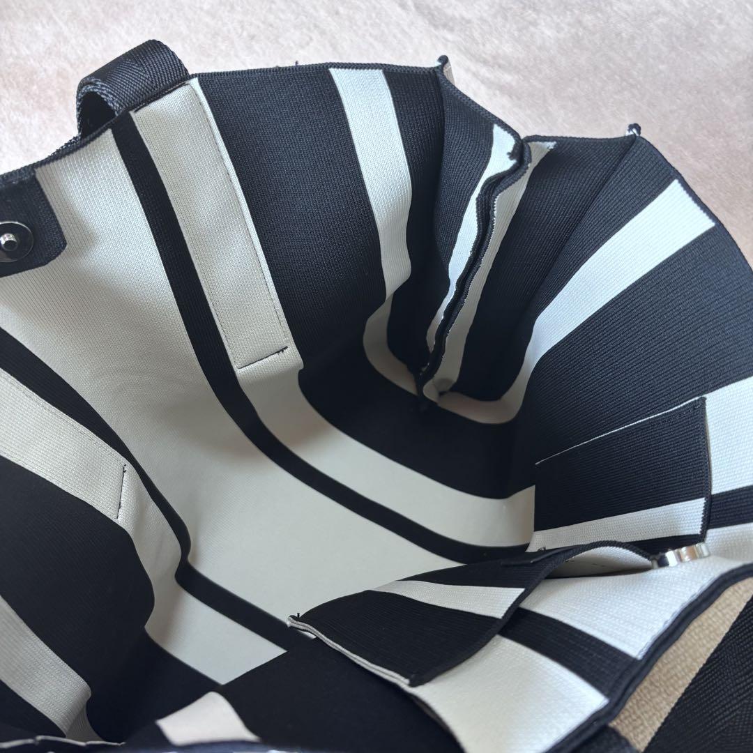 ZARA ザラ ストライプ柄 ファブリックトートバッグ モノトーン