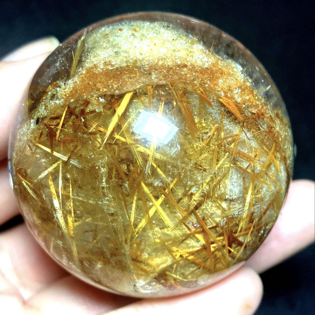 58mm 255gゴールドルチルクォーツ　丸玉　スフィア　金針水晶 48mm ゴールドルチルクォーツ 丸玉 スフィア 金針水晶 - メルカリ