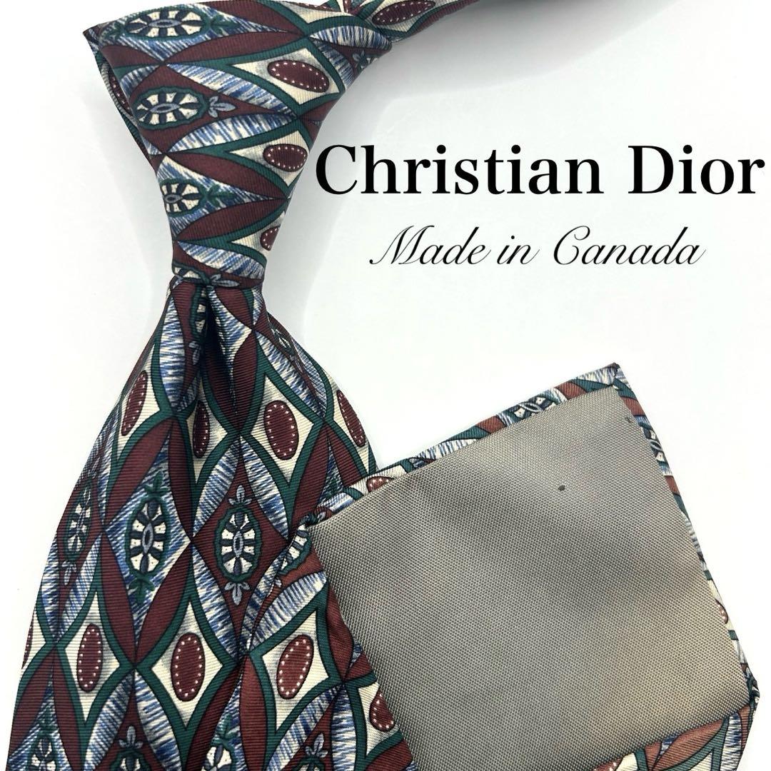 美品】Christian Dior ネクタイ 総柄 ひし形 レッド 個性的