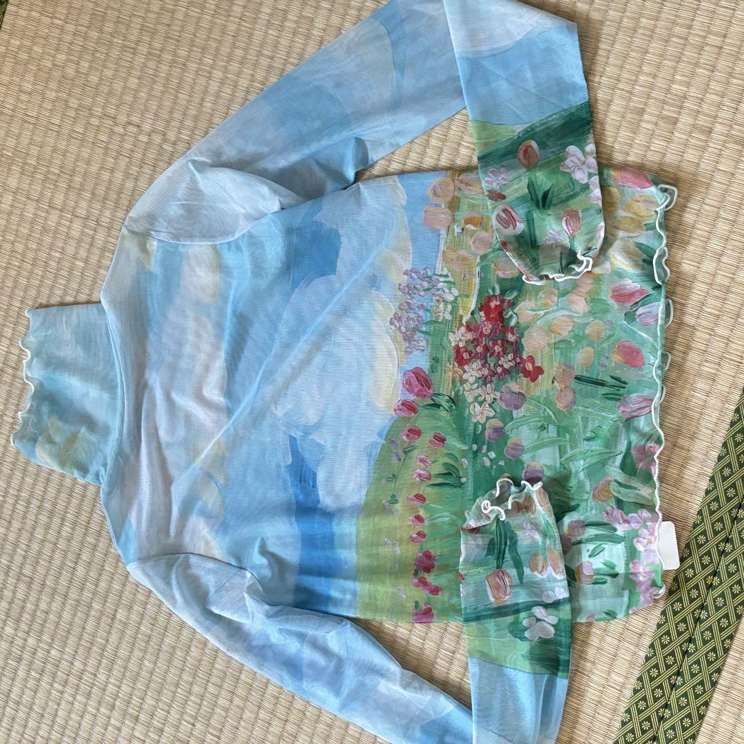 poppy花柄タートルネック長袖トップス