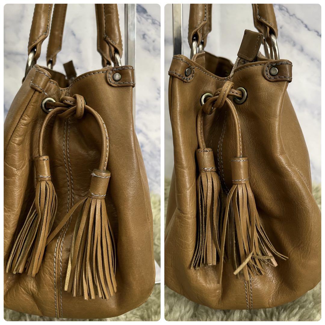 MARGARET HOWELL Leather Shoulder Bag Brown Vintage Logo