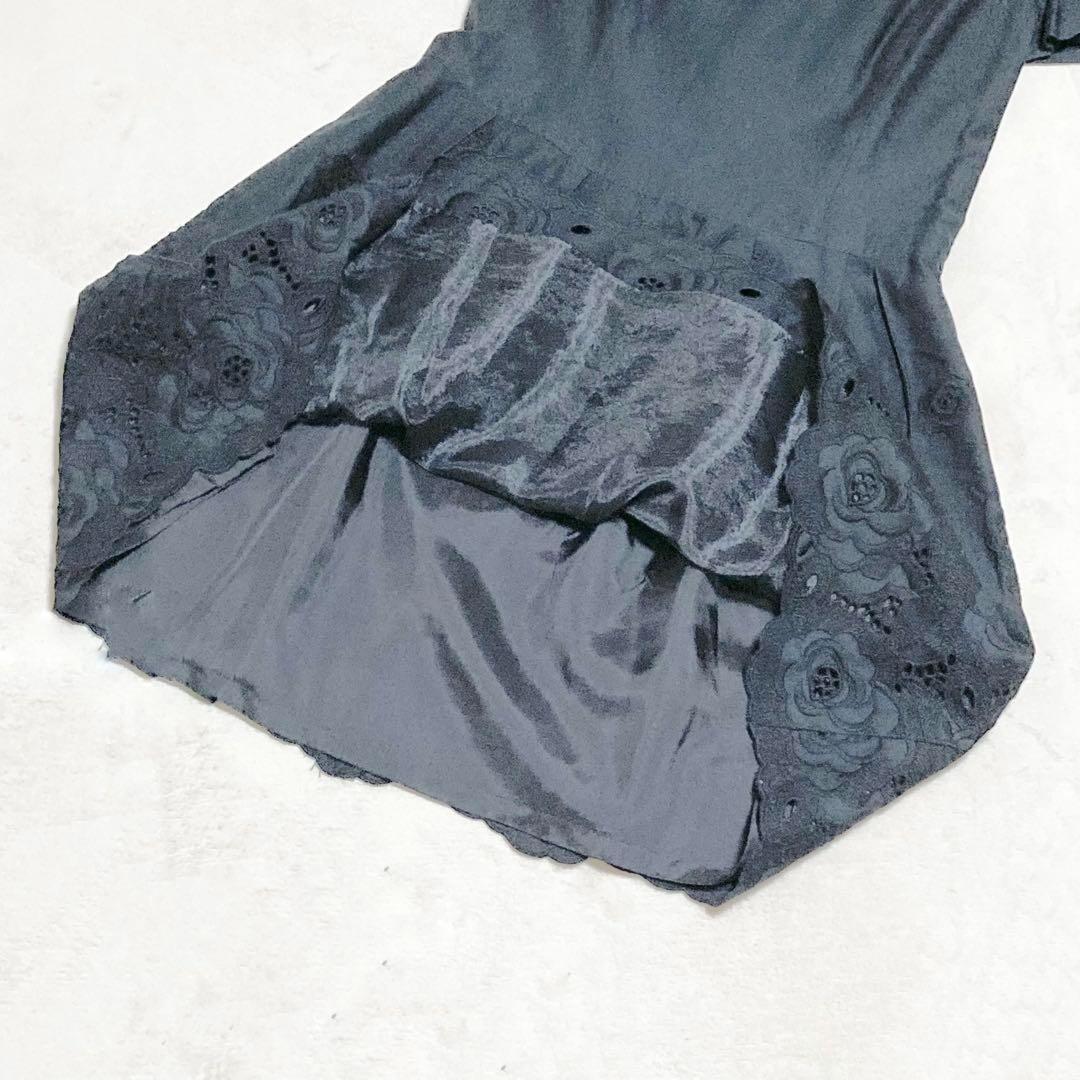 美品 】エムズグレイシー 半袖ワンピース 刺繍レース 黒 40 L