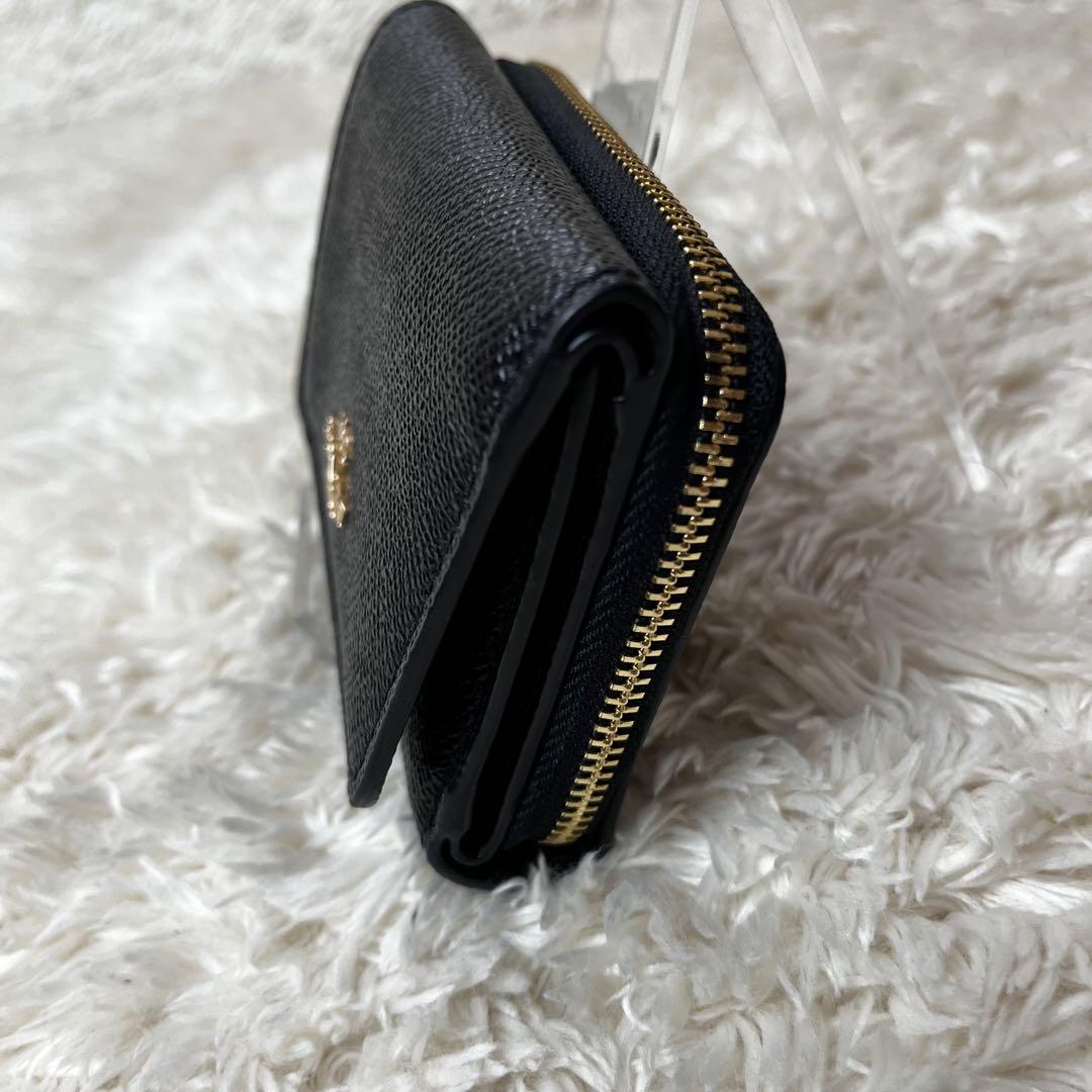 【未使用級】コーチ　COACH 三つ折り財布　黒　レザー　スモール　ウォレット