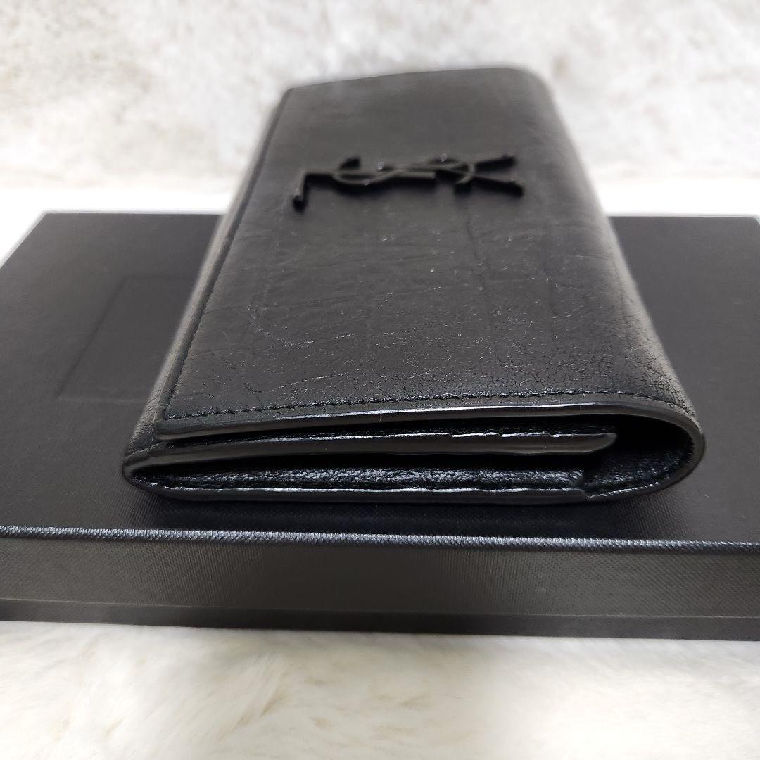 ✨極美品✨サンローラン　長財布　フラップ　クロコ　カサンドラ　レザー　ブラック