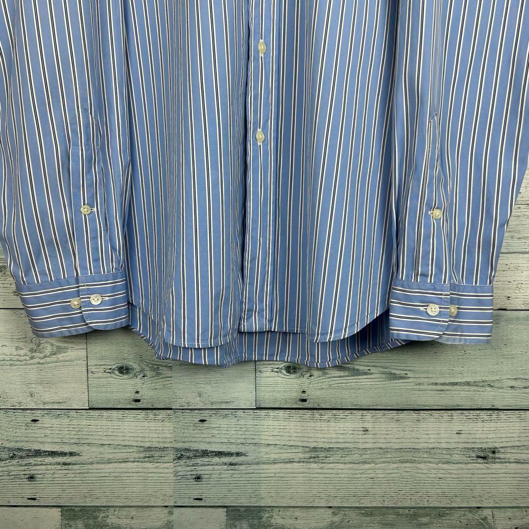 美品✨ ラルフローレン ゆったりシャツ サイズL 青 ストラップ ホースロゴ刺繍 ラルフローレン 刺繍ロゴ 長袖 BDシャツ ストライプ 青白 L 5104