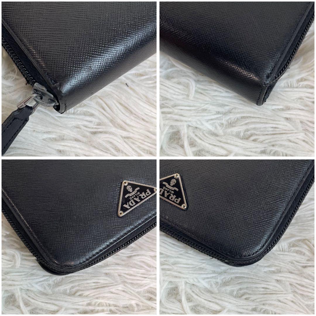 美品✨プラダ 三角ロゴ 二つ折り財布 サフィアーノレザー 黒