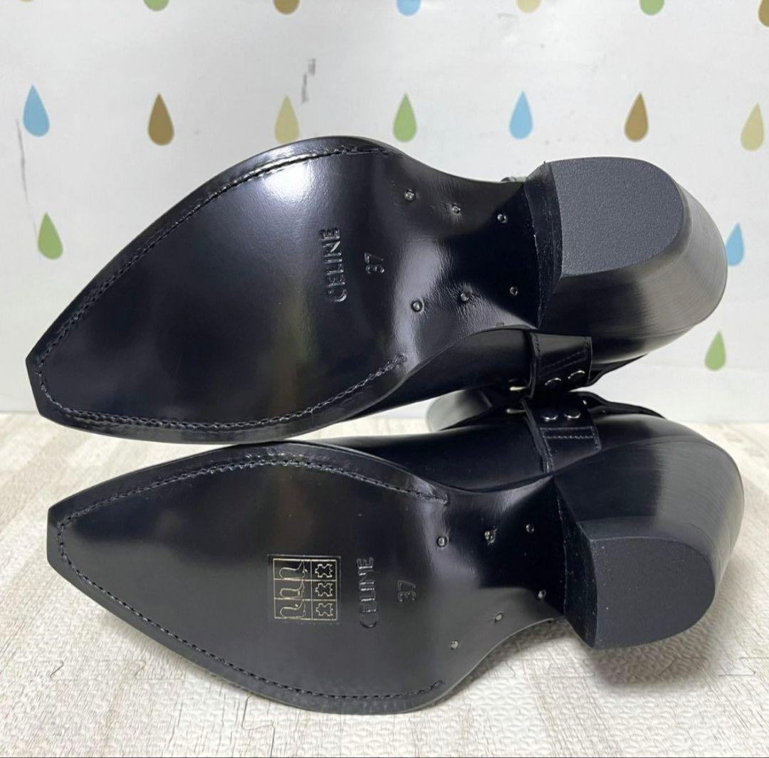 セリーヌ　ブラックレザーヒールブーツ