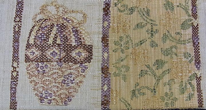 【名古屋帯】紬地 市松花唐草仕覆文 生成り 美品 銘品 名古屋帯】紬地 市松花唐草仕覆文 生成り 美品 銘品