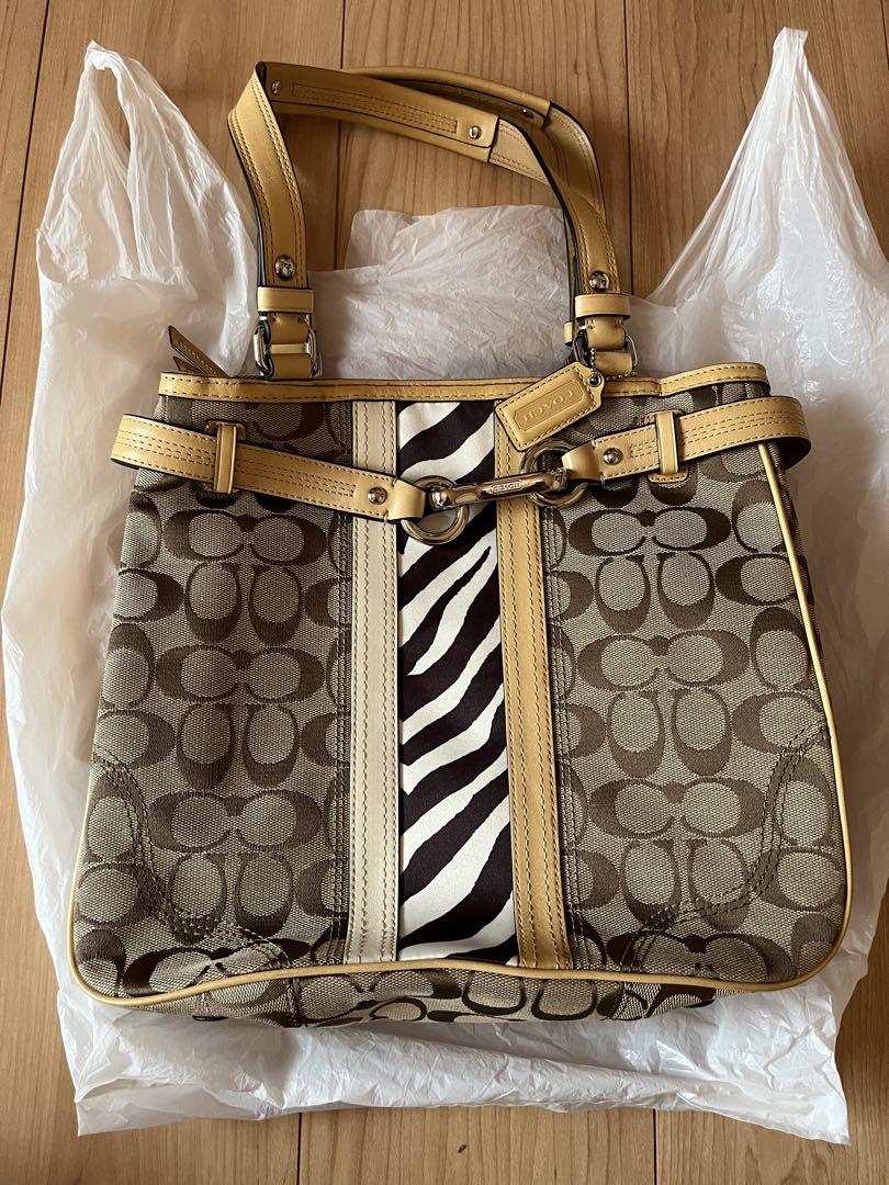 良品】COACH ナンシー シグネチャー トートバッグ ストライプ