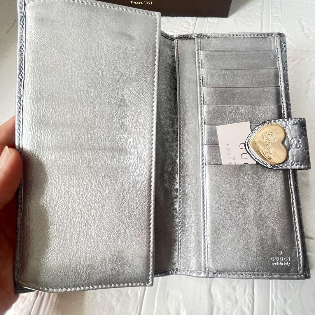 美品✨GUCCI 長財布　マイクロシマ　ラブリーハート　シルバー　レディース
