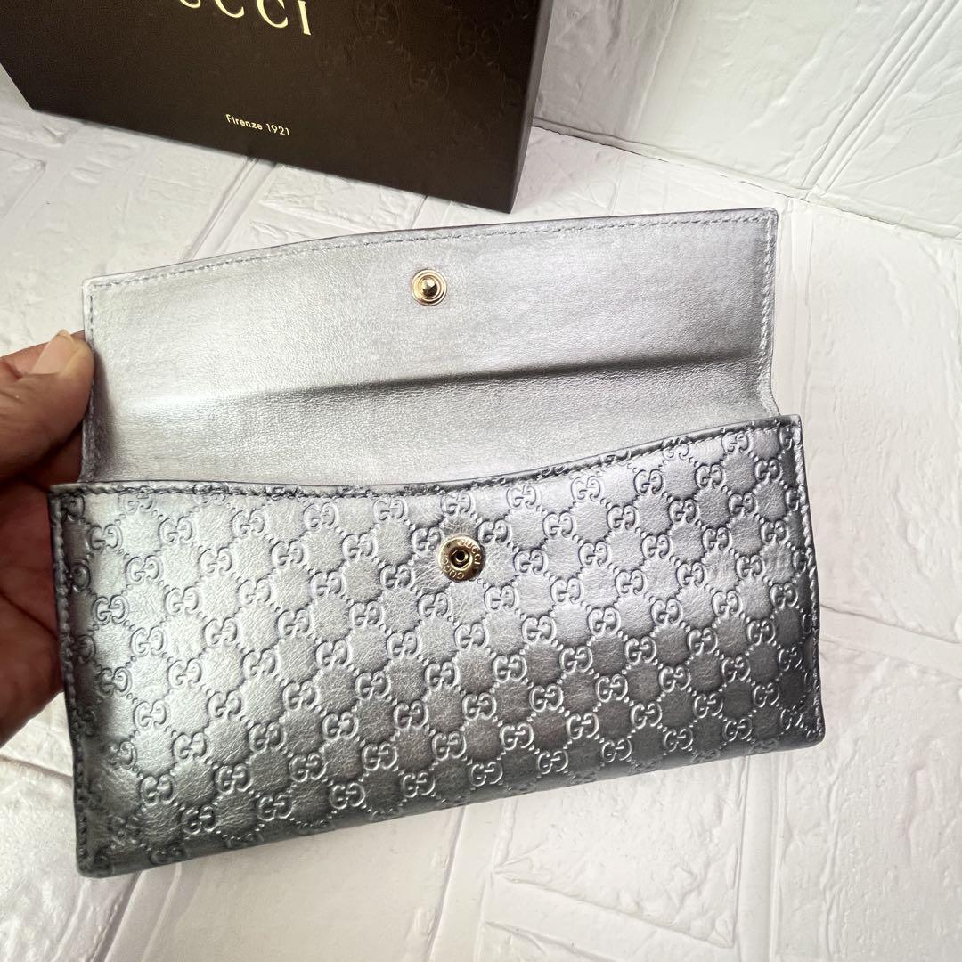 美品✨GUCCI 長財布　マイクロシマ　ラブリーハート　シルバー　レディース