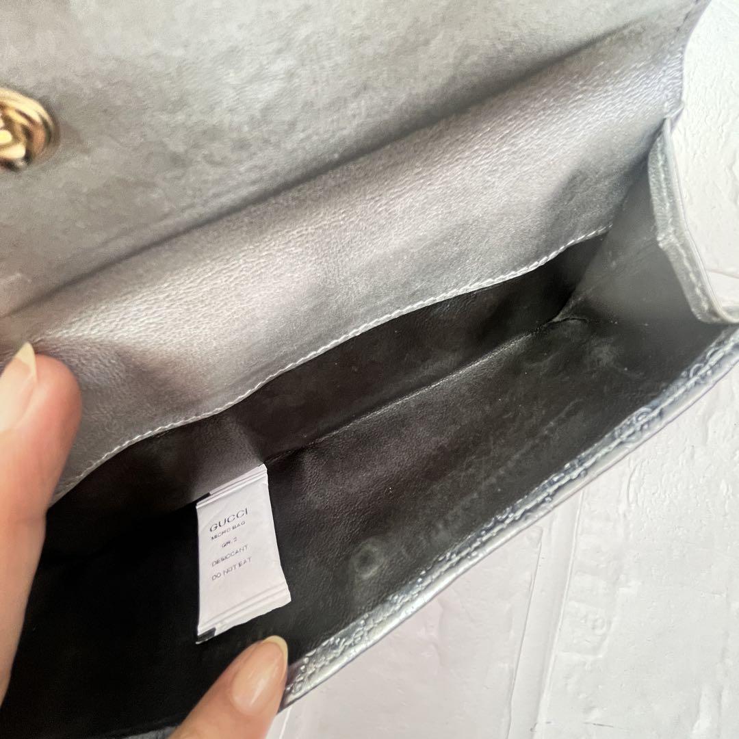 美品✨GUCCI 長財布　マイクロシマ　ラブリーハート　シルバー　レディース