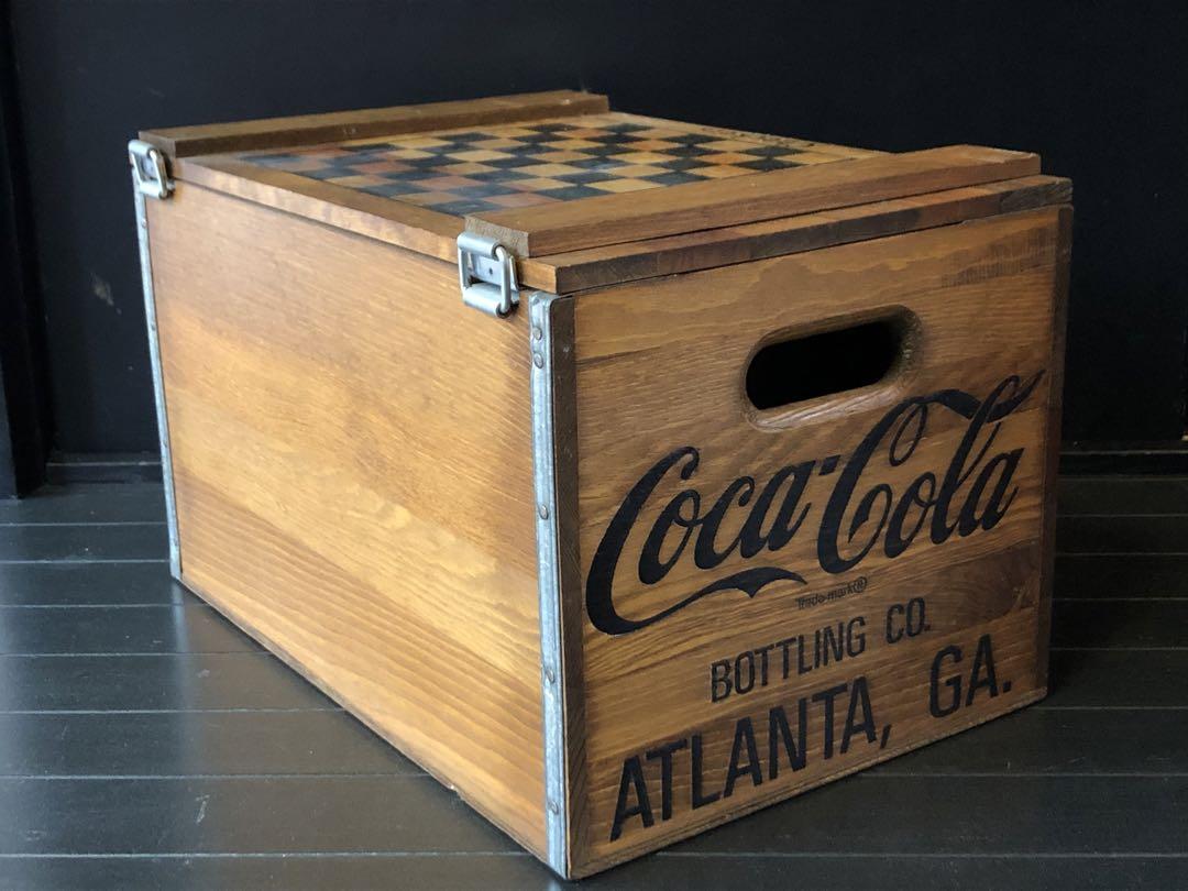 Coca-Colaコカコーラ ヴィンテージ蓋付き木箱(チェッカーズ)