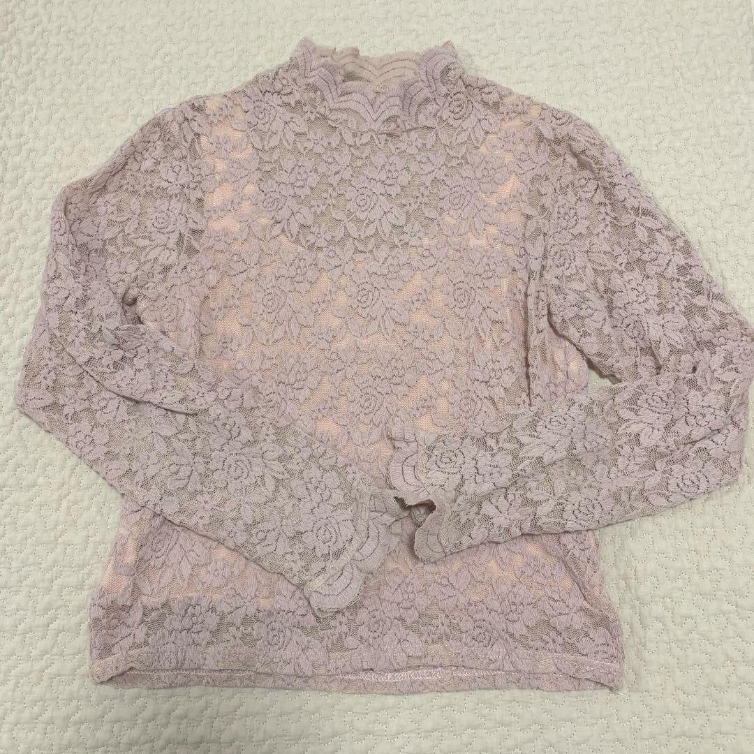 【未使用に近い】日本製上質 ハイネックレーストップス millebonheur