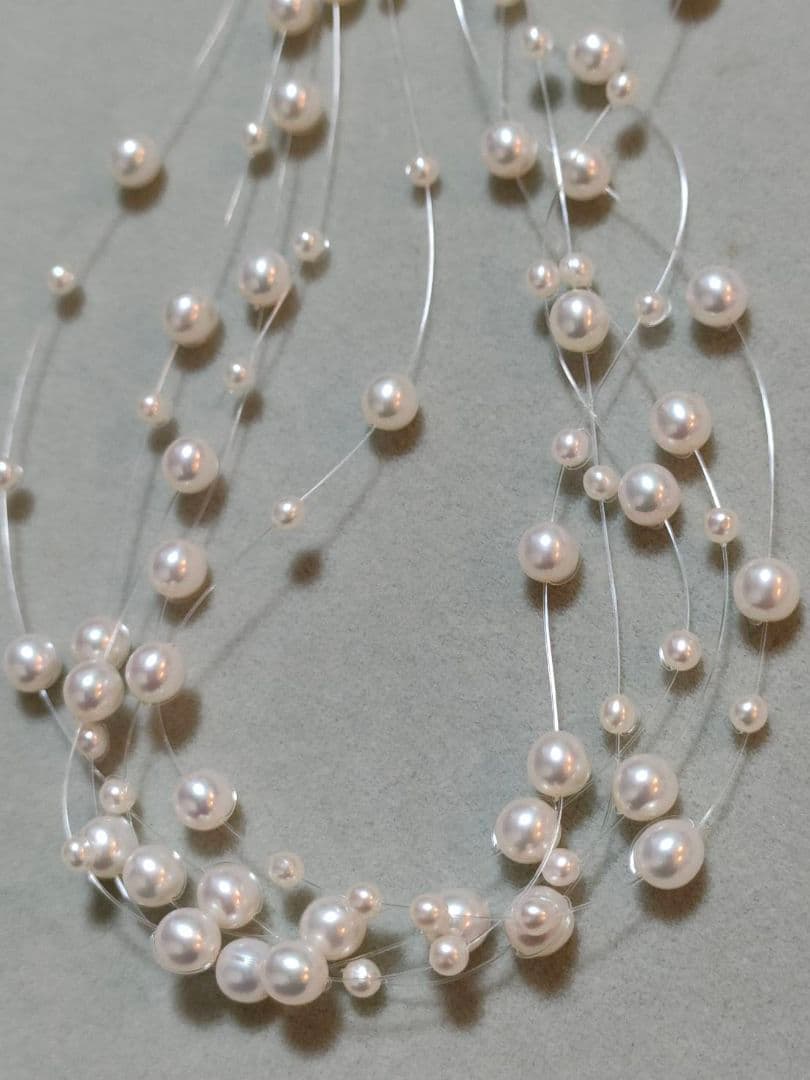田崎真珠　淡水パール　ワイヤーネックレス　5連　ホワイト