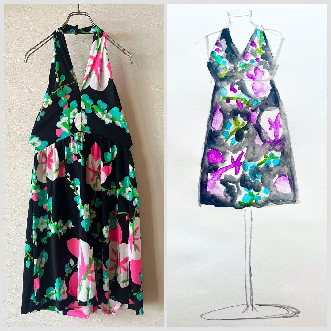 USヴィンテージ ホルターネック 花柄ワンピース アメリカ レトロ サマー