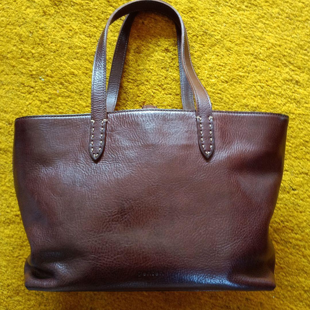 美品　ゲンテン　ブラウン 　ステッチ　トートバッグ・ ショルダーバッグ