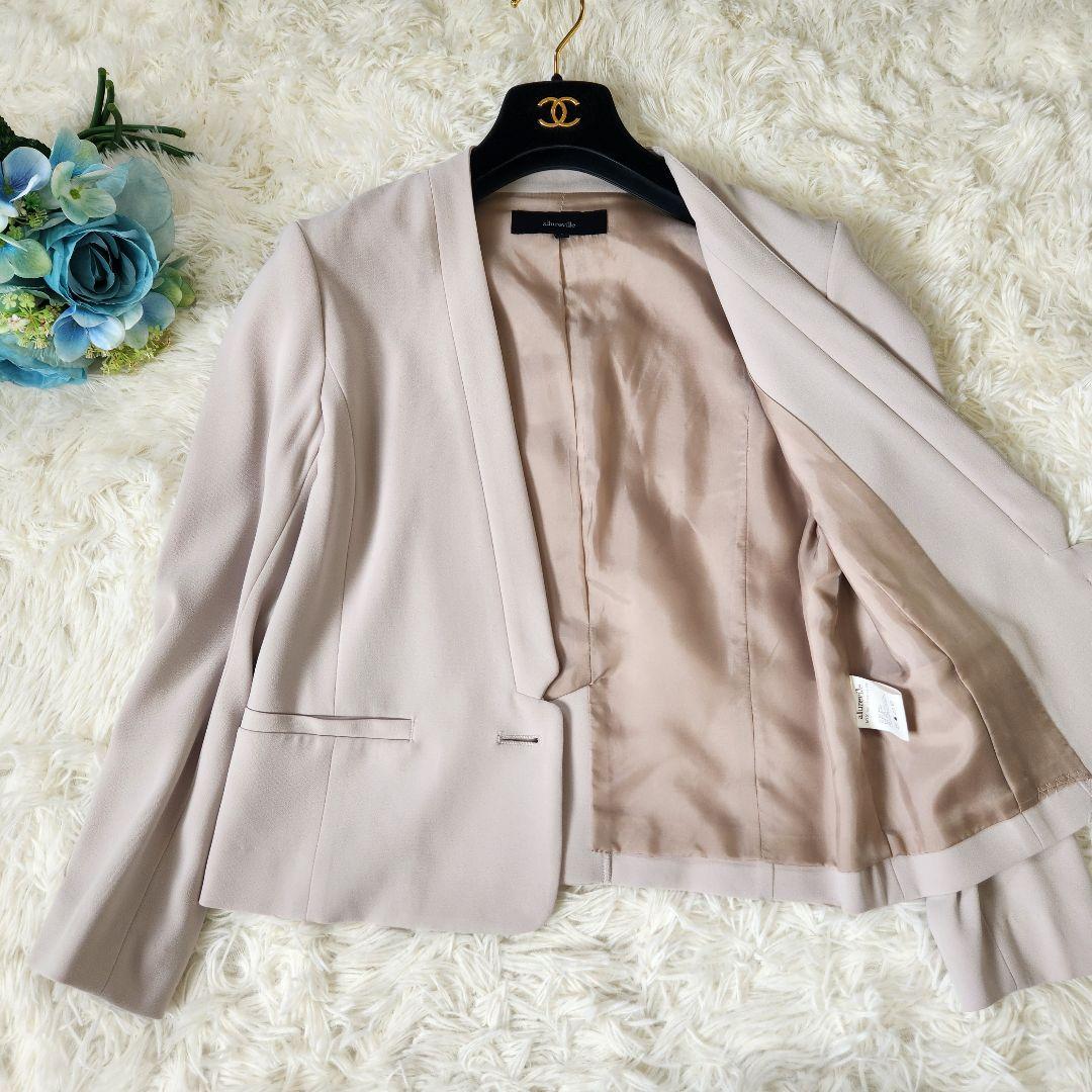 極美品 アルアバイル ノーカラー セットアップ アンサンブル M グレージュ
