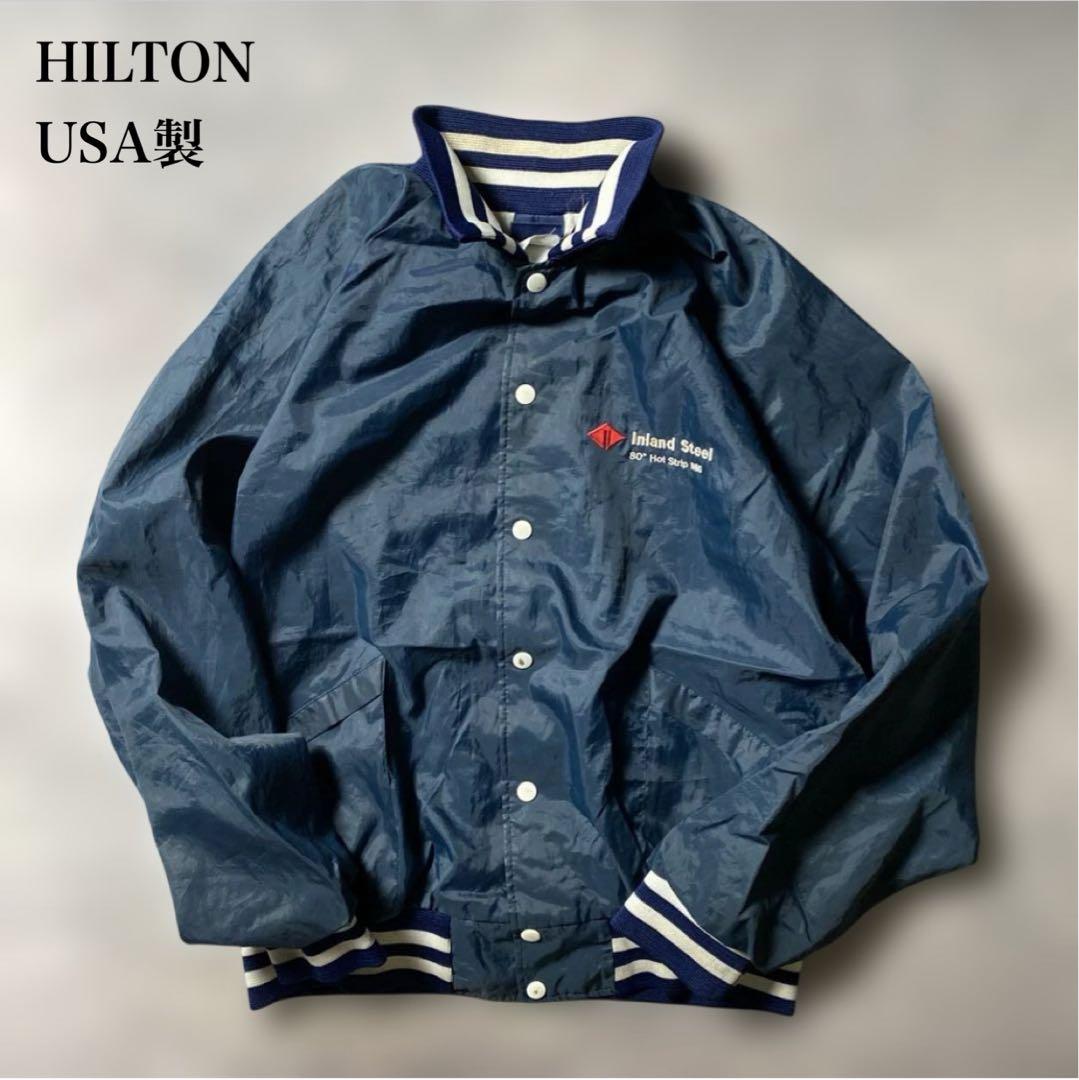 古着USA製Hiltonナイロンスタジャン紺色XL【AB24】