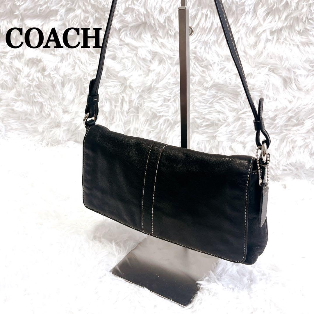 極美品 コーチ アクセサリーポーチ ブラック COACH オールレザー