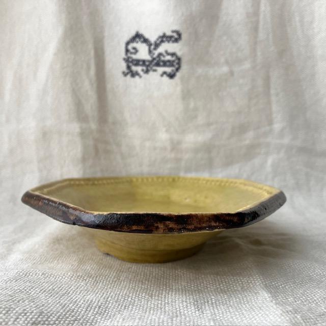 レア◆南仏ヴァロリス窯 茶釉リムオクトゴナル＃ムスティエキュノワールサルグミンヌ