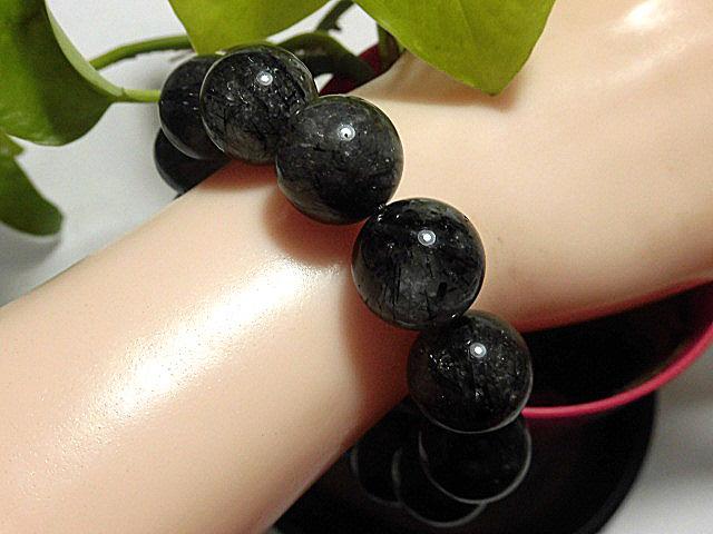 天然石 黒針ルチルクォーツブレスレッ 内周：約19.8cm　　240101817