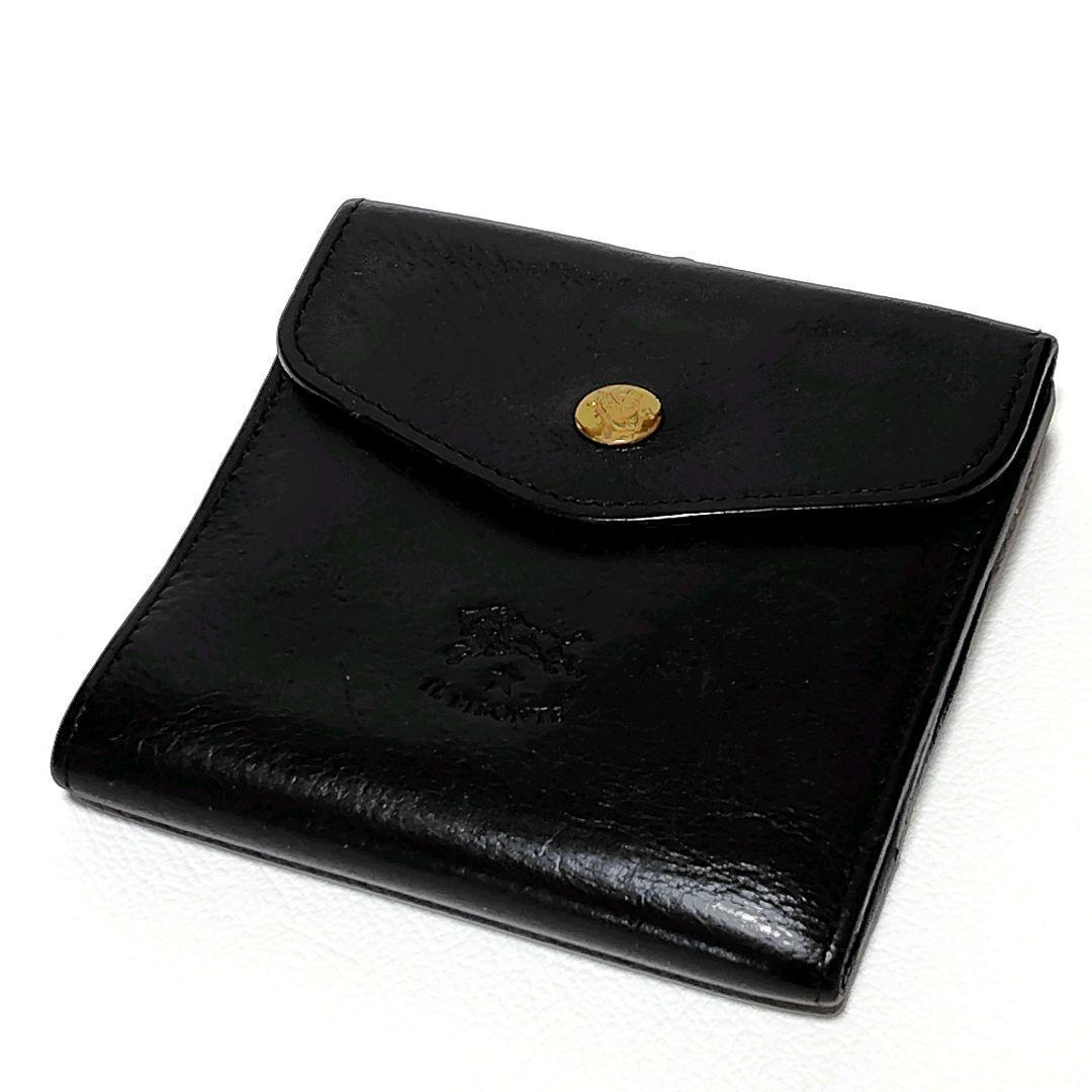 イルビゾンテ　折り財布　黒　レザー　がま口　金ボタン　ロゴ型押し