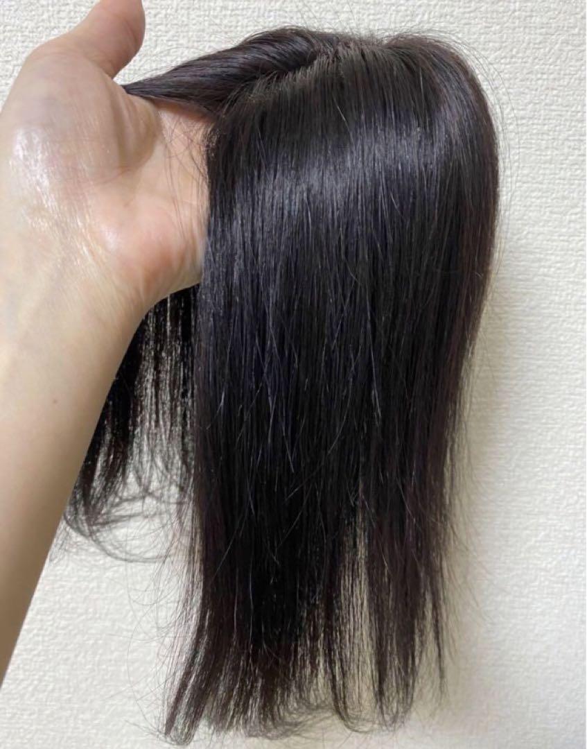 人毛100% 分け目隠し部分ウィッグ　30cmナチュラルブラックカラー