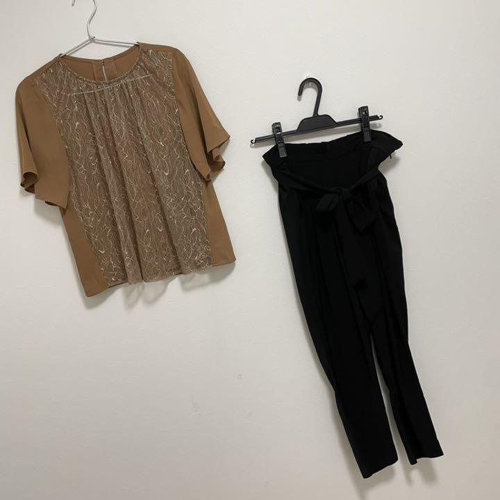 URレースブラウス×ドレスパンツSETUP