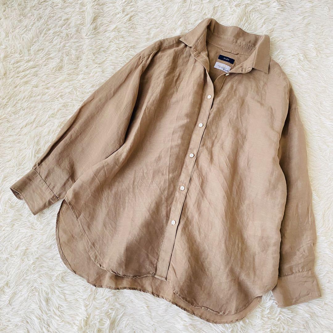 美品 シップス サフィランリネンシャツ ベージュ オーバーサイズ