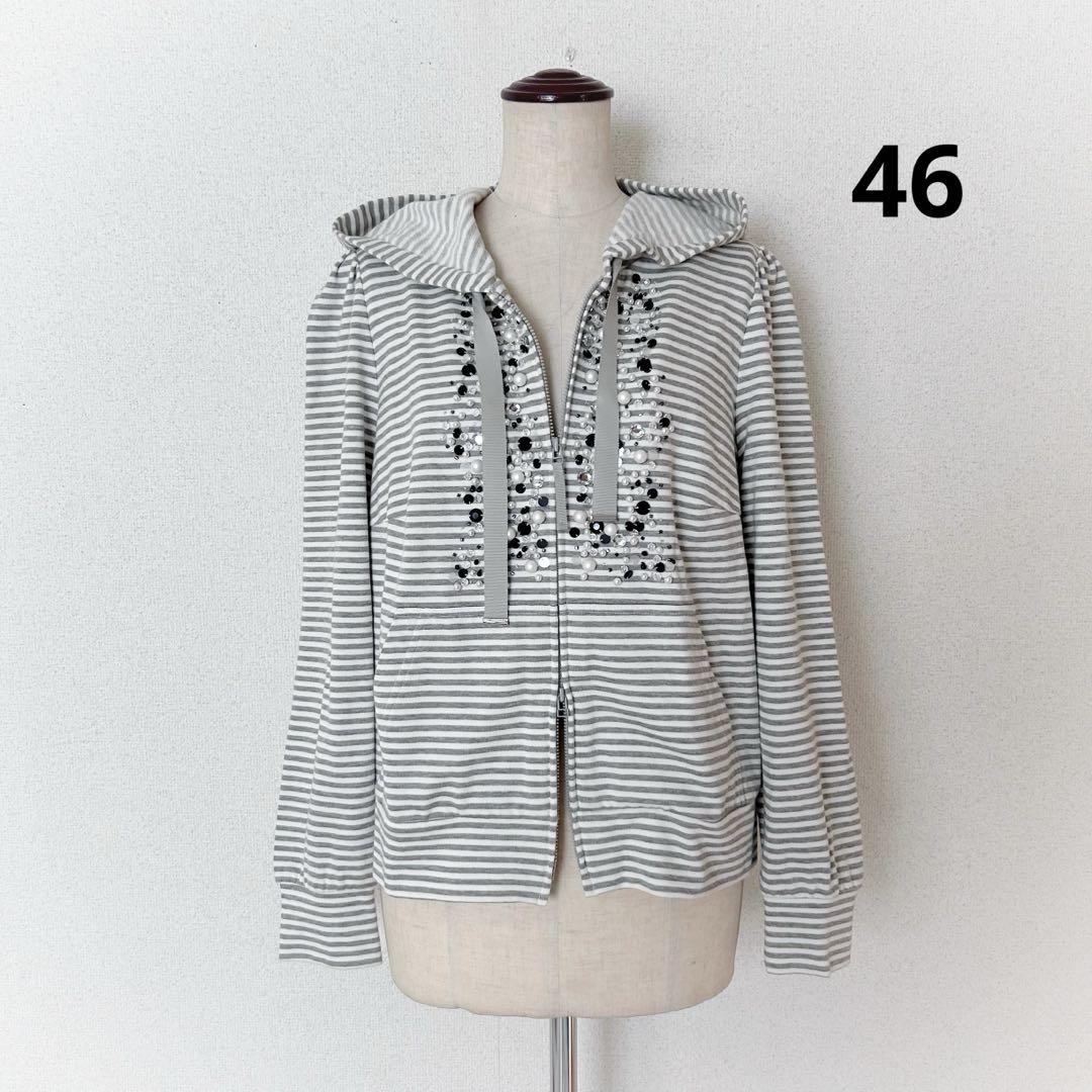 美品 TO BE CHIC ビジューパーカー 46 大きいサイズ ダブル