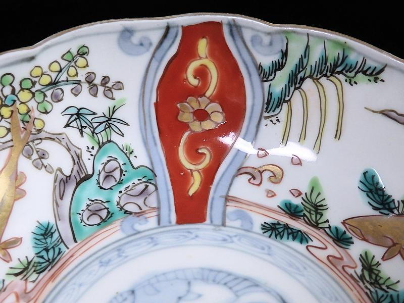 伊万里色絵花輪郭皿 五枚組 桐鳳凰紋皿 菊花皿 平向付Antique