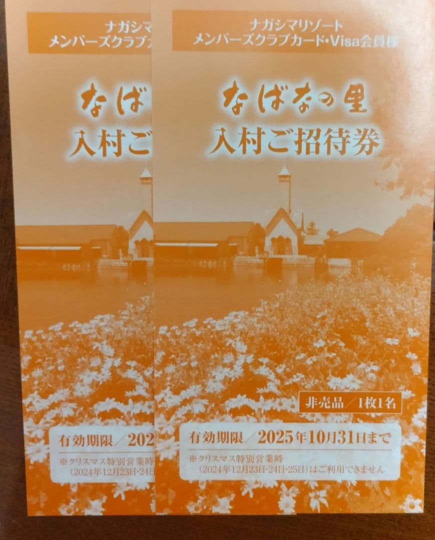 なばなの里入村招待券２枚 なばなの里 招待券2枚 ☆未使用☆ナガシマリゾート なばなの里