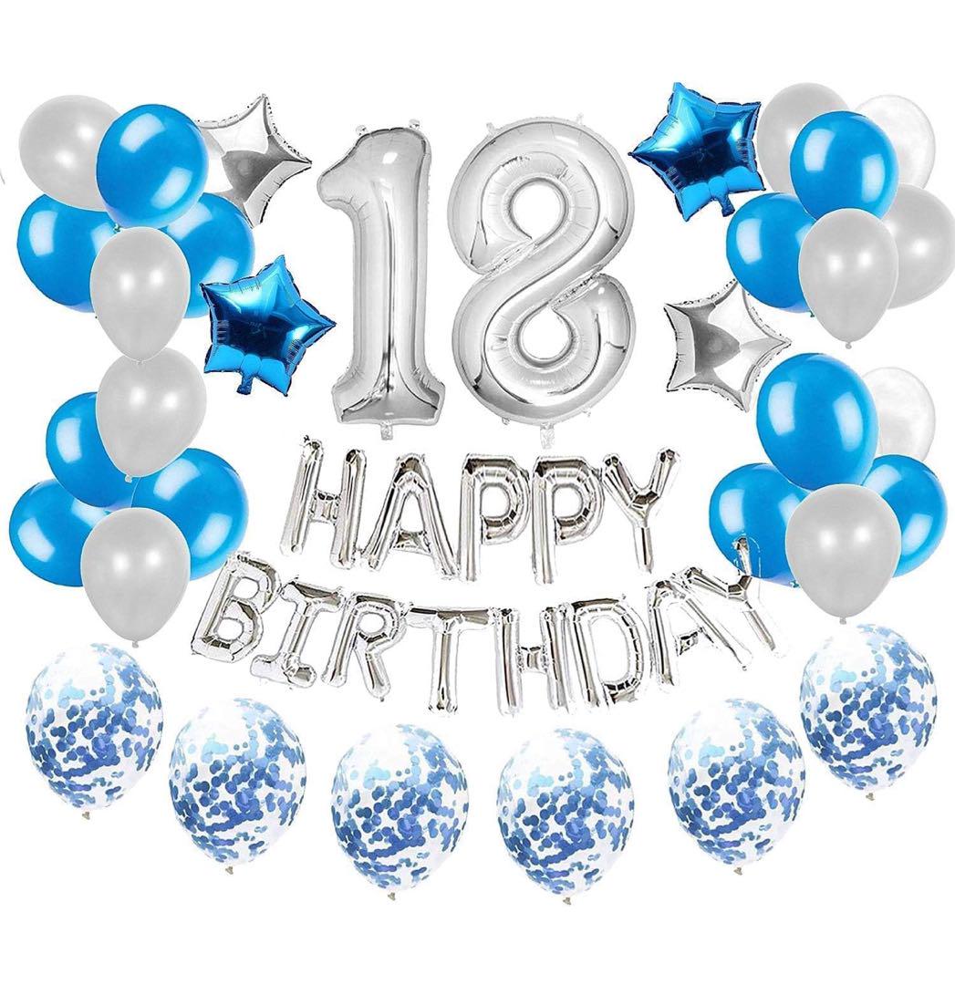 シルバーブルーの18歳誕生日のパーティーバルーン