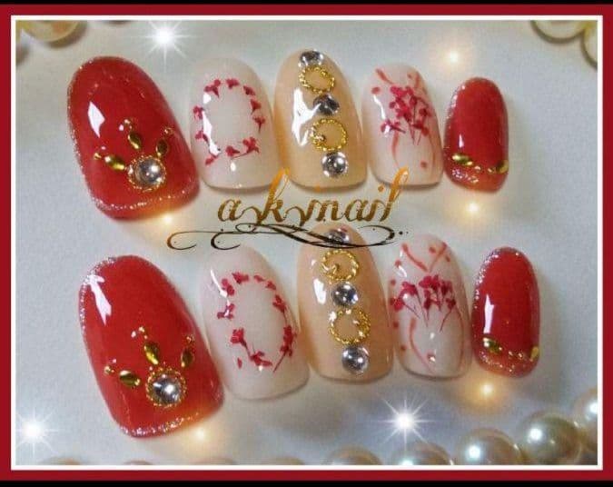 メルカリ No109 ジェルネイルチップ 付け爪 オレンジレッド 押し花 カラー変更可能 ネイルチップ 付け爪 900 中古や未使用のフリマ