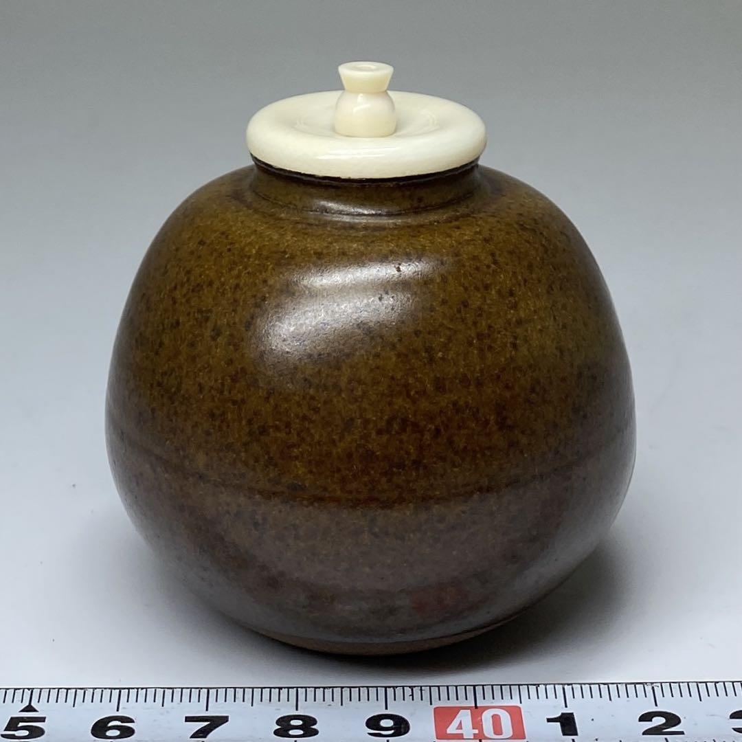☆茶3 笹田有祥 紹鴎茄子大名物 茶入 共箱 高さ6.8cm 東キ7-0621①