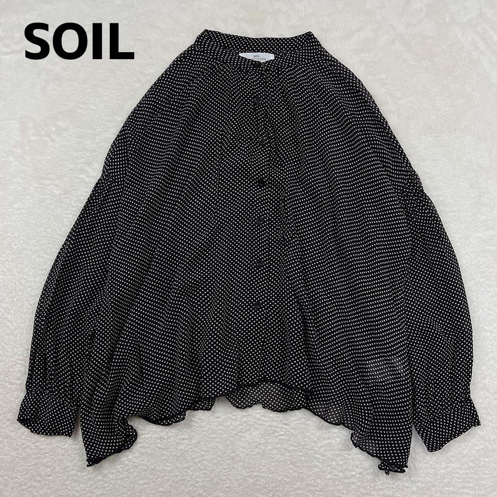 SOIL　ドットバンドカラーシャツ　シアー　透け感　ブラック